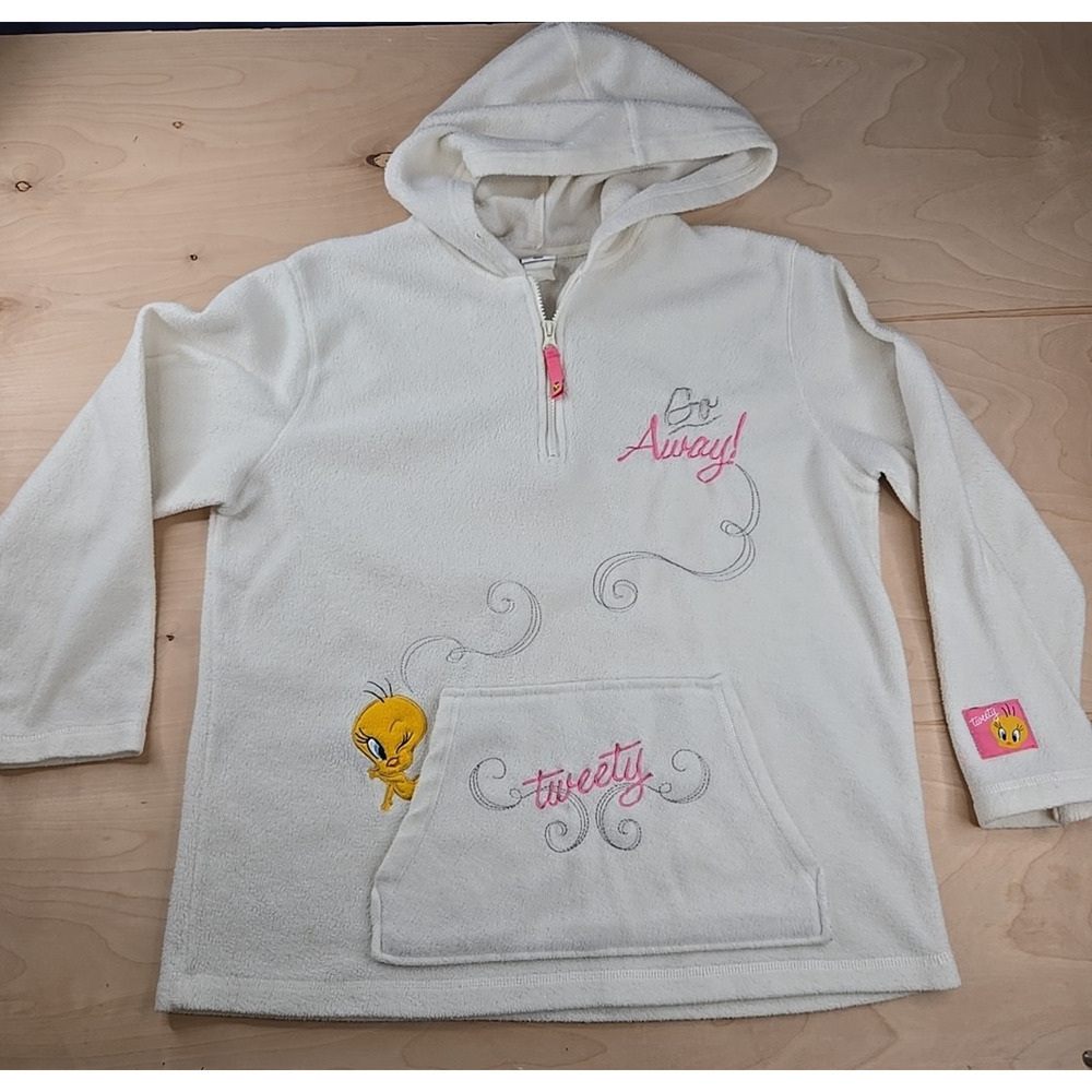 Vintage Looney Tunes TWEETY BIRD Go Away Quarter Zip Hoodie Embroidered 90s